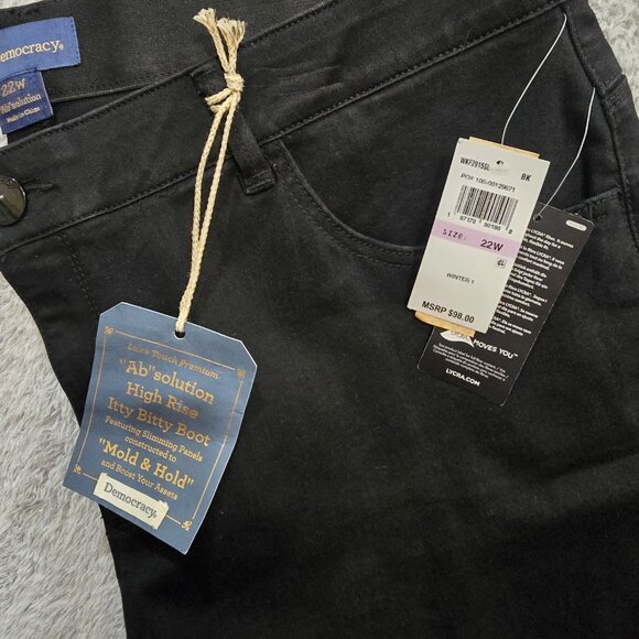 Democracy Itty Bitty Boot Black Jeans Women's Size 22W NWT Embellished Pockets - Picture 2 of 10